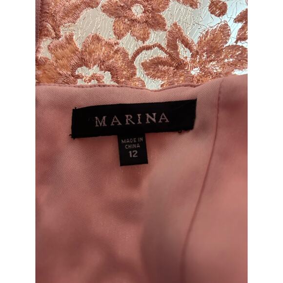 Marina Lace Fit & Flare Dress Pink Jewel Cap sleeves Zip closure Sz 12 NWT - Picture 6 of 8
